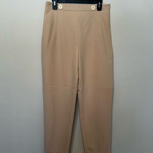 Zara Beige High-Waist Tapered Work Pants w/ Button Detail – Size L (US 10/12)